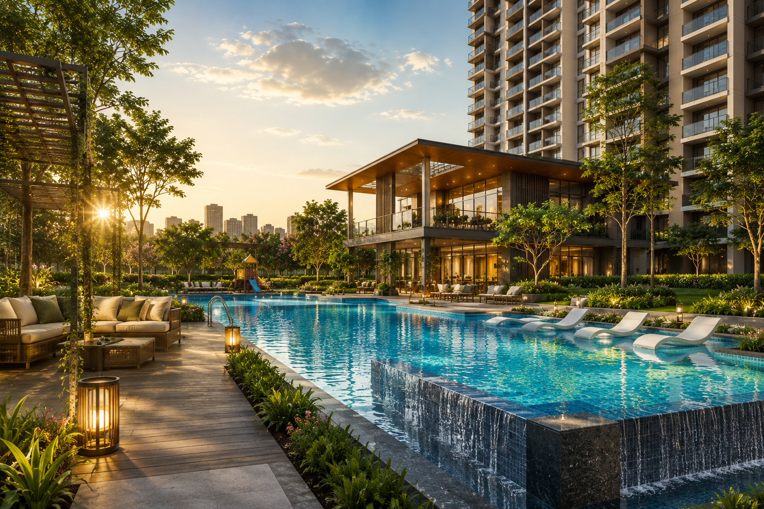 Resort style pool at Godrej Samaris