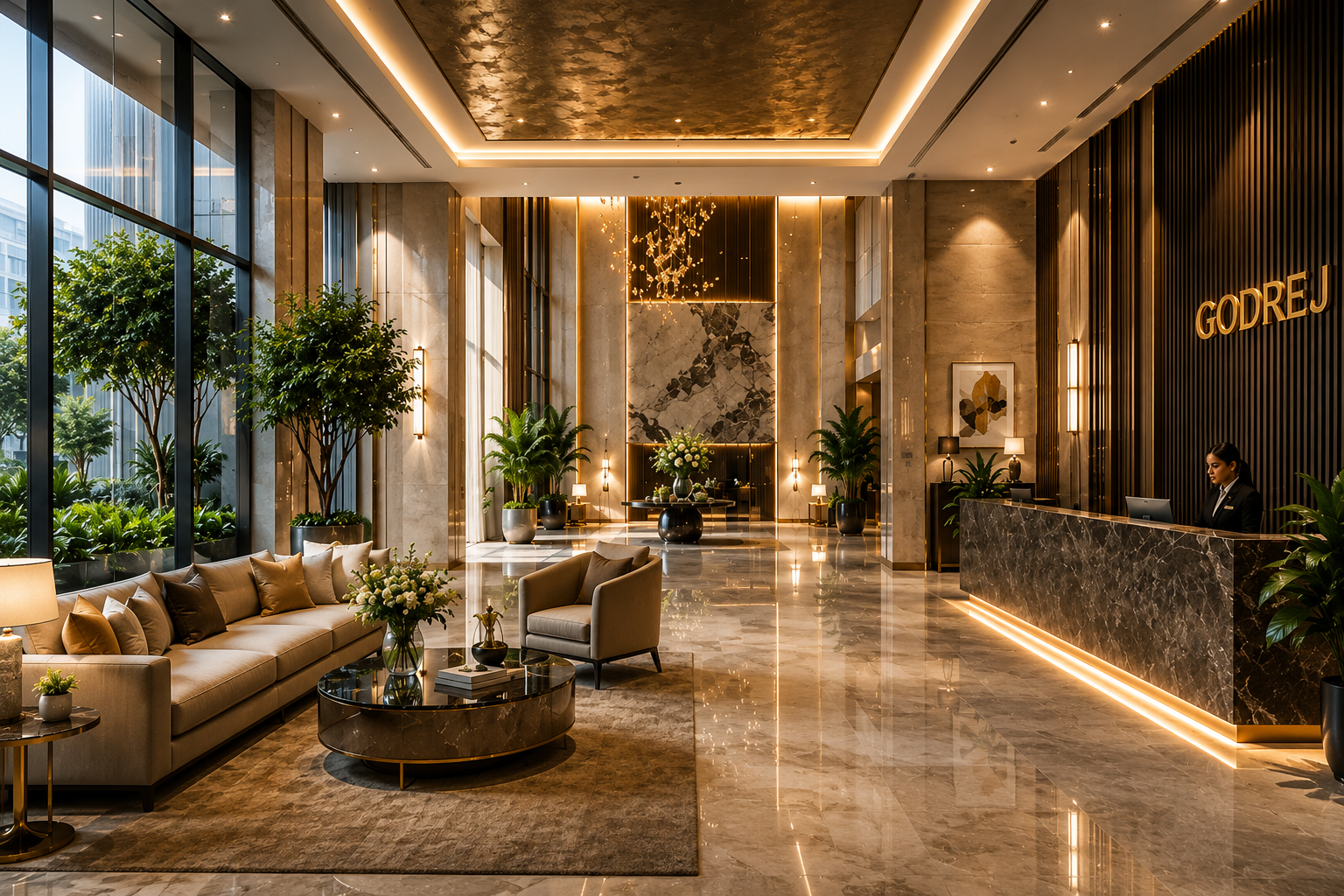 Premium clubhouse reception and luxury lobby at Godrej Verano Gurugram