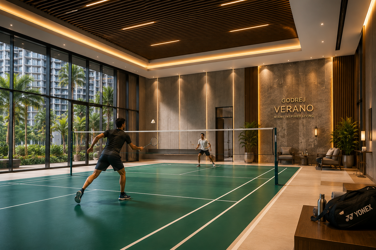 Premium indoor badminton court at Godrej Verano Gurugram