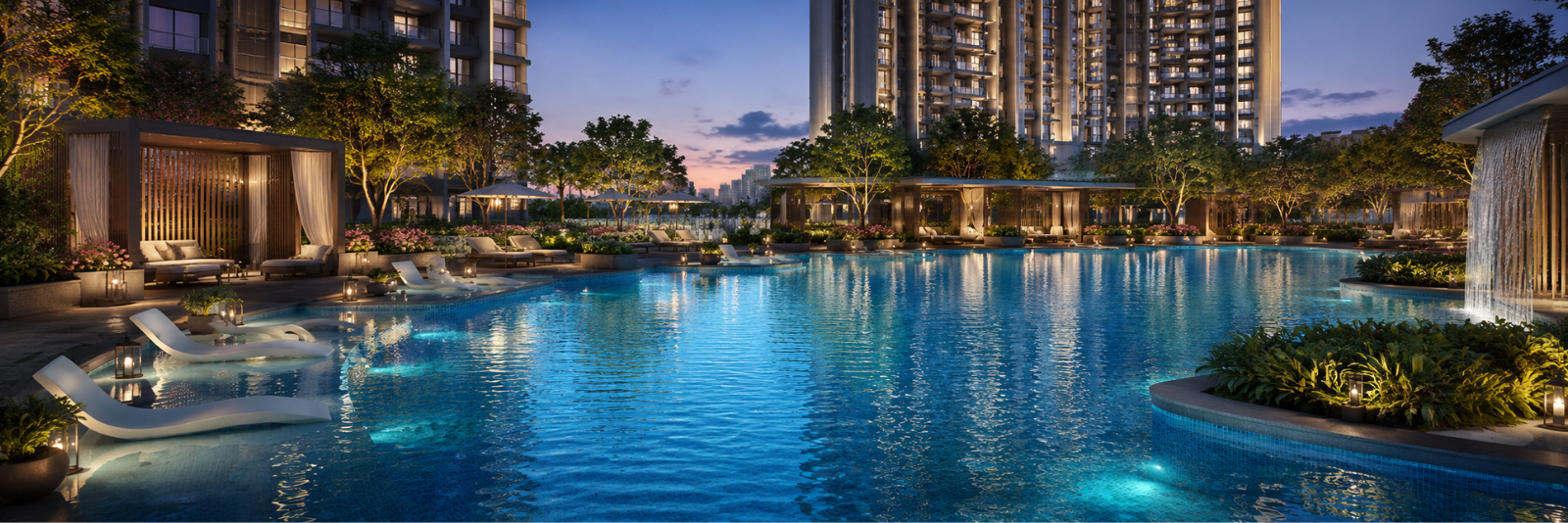 Swimming pool and leisure deck at Godrej Samaris